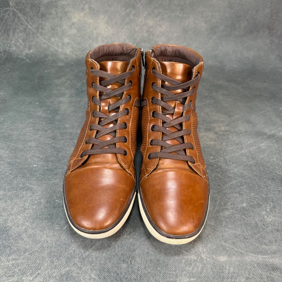 Kenneth Cole Mens All Crown Up Brown Faux Leather high top sneakers size 9 - Picture 1 of 7